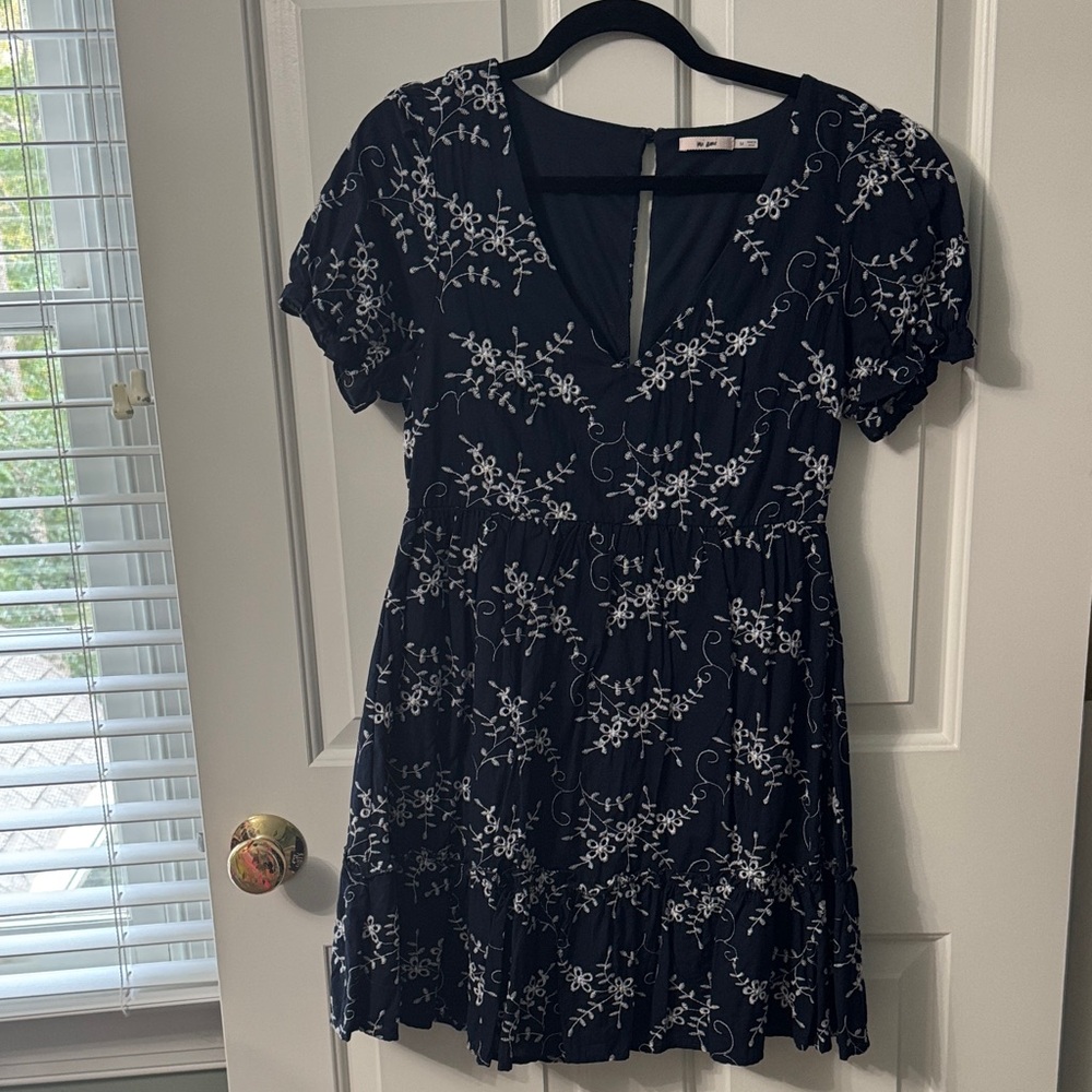 Floral Embroidery Navy Dress